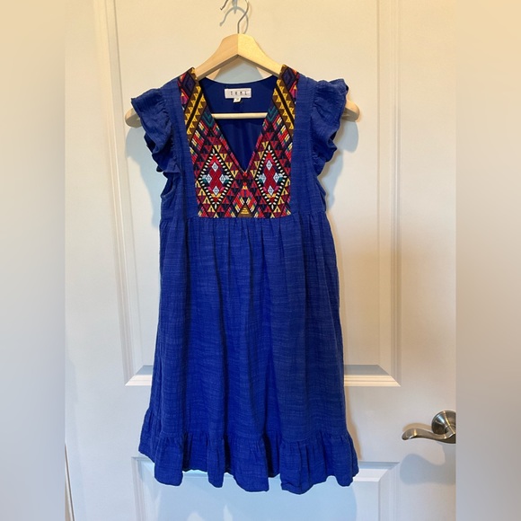 THML Dresses & Skirts - THML Embroidered Blue Anthropologie Boho Dress Size XS